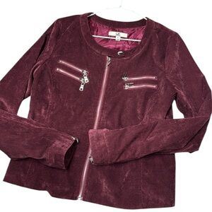 Ya LosAngeles Burgundy red Velour velvet light Jacket zipper front sweaters L